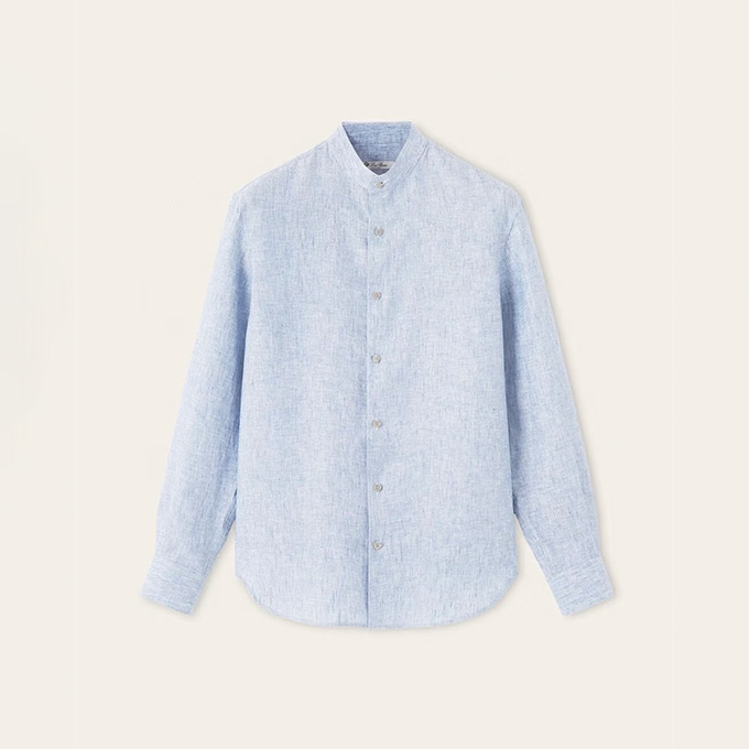 loro piana elia ss26 stand collar linen long sleeve shirt